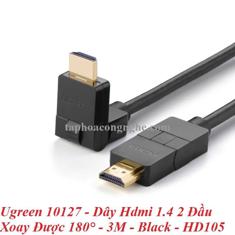 Ugreen 10127 3M màu đen Cáp tín hiệu HDMI đầu xoay 180 độ cao cấp HD105 30010127